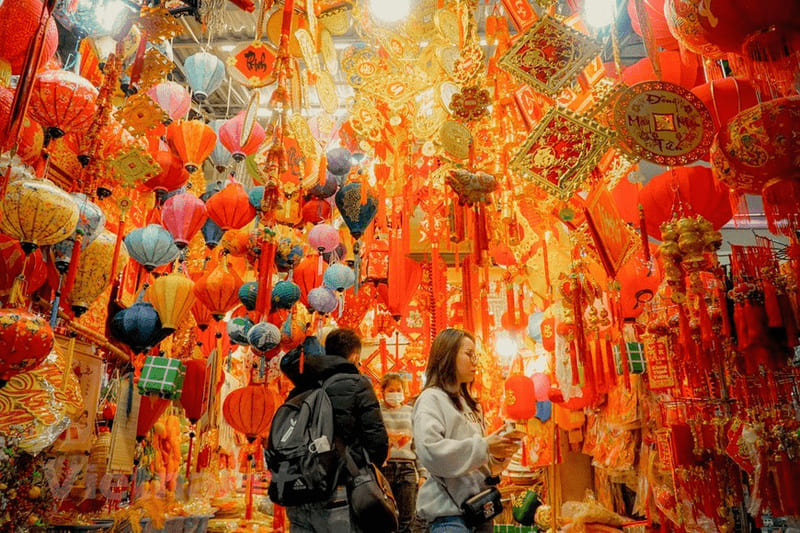 Hanoi''s Hang Ma Street dyed red ahead Tet festival