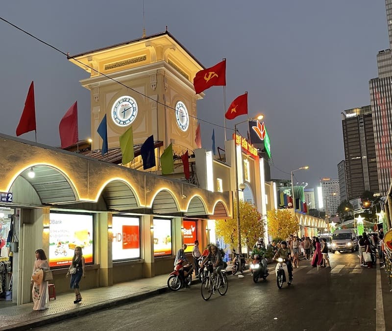 Ben Thanh Market is bustling when night falls