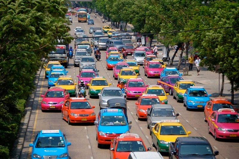 Bangkok's Multi-Colored Taxis