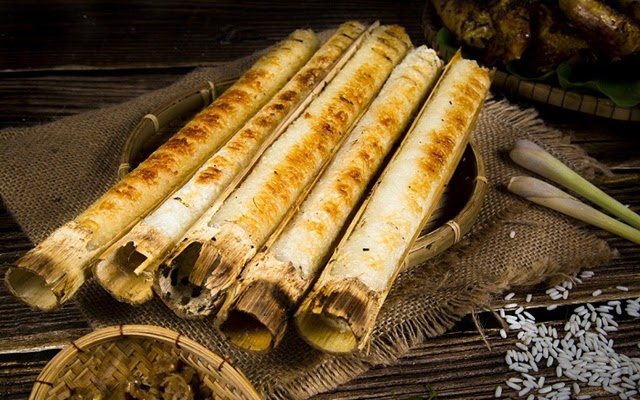 Cơm lam, sticky rice cooked in bamboo tubes