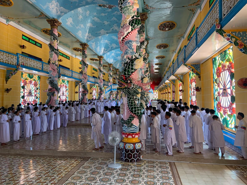 Inside the Caodaist Temple in Tay Ninh