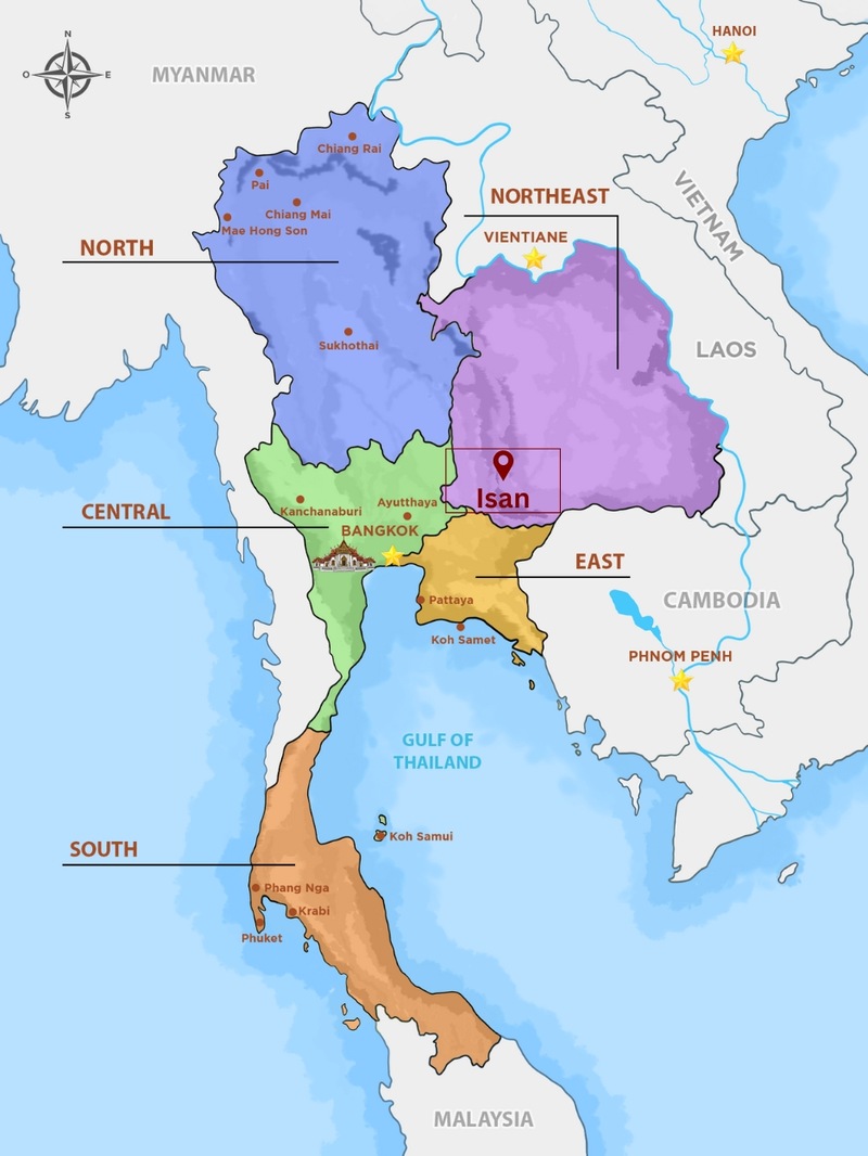 The Isan region is in the northeast of Thailand