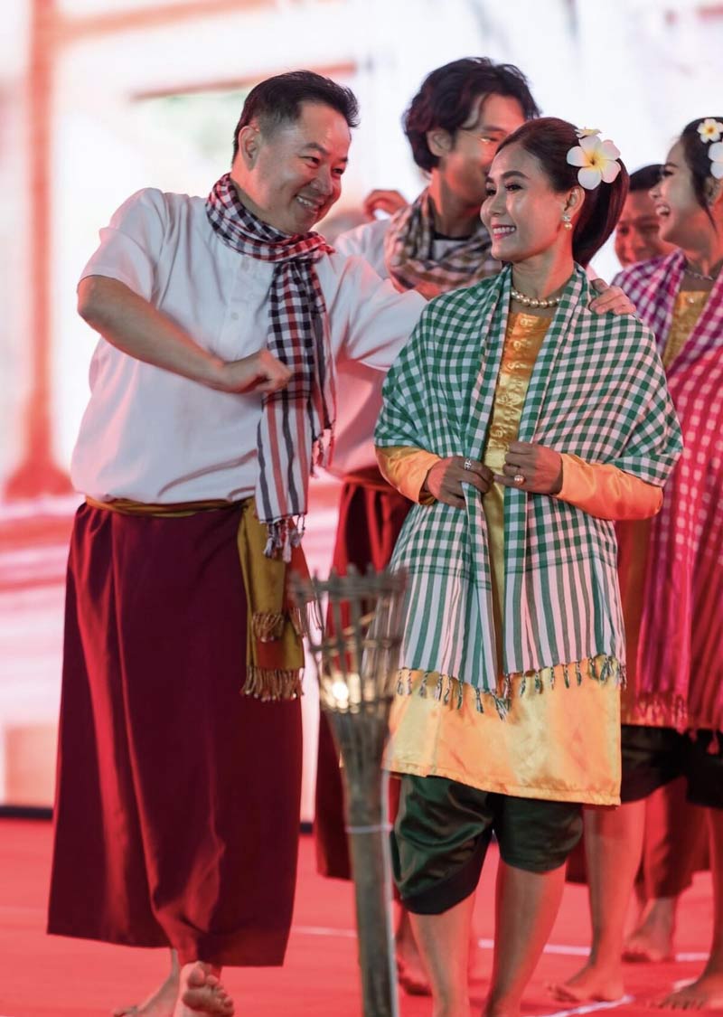 A couple wearing krama in cambodian new year