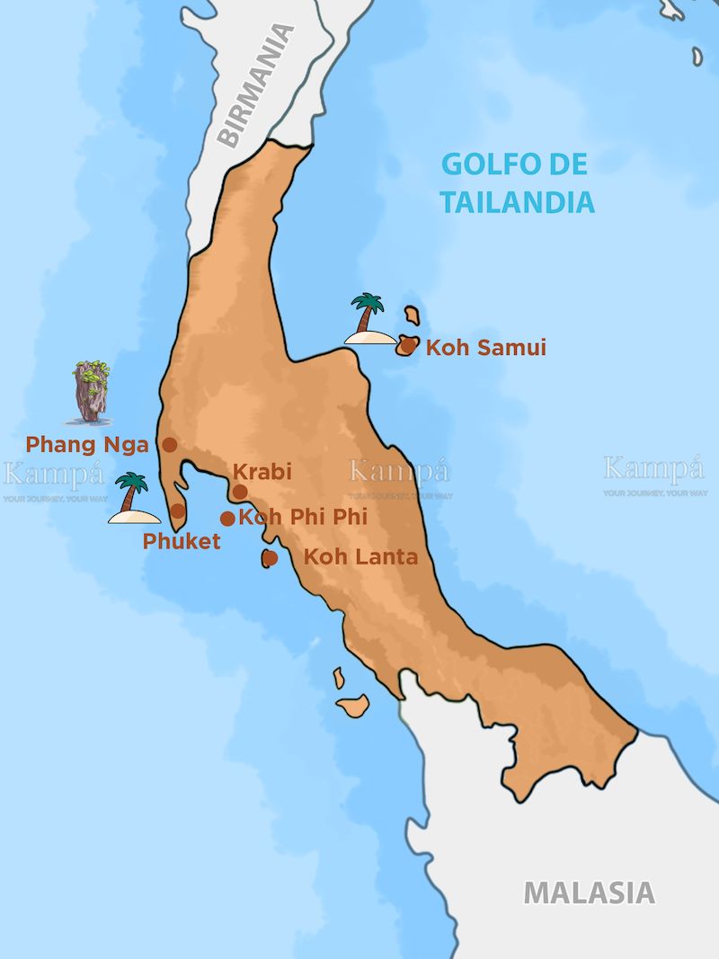 mapa de sur de tailandia