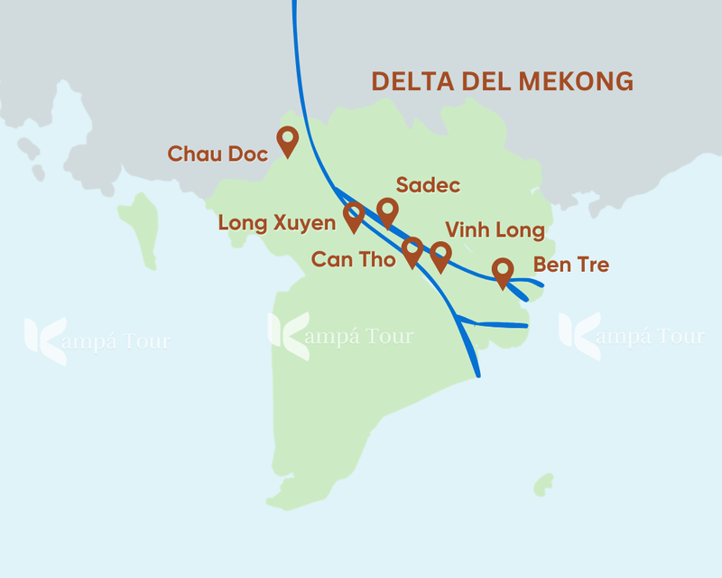 mapa del delta del mekong