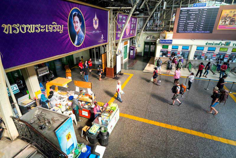 Ticket office at Hualamphong Railway Station in Bangkok.