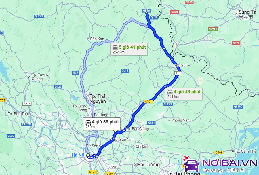 Route options from Sapa to Cao Bang via Hanoi or Ha Giang