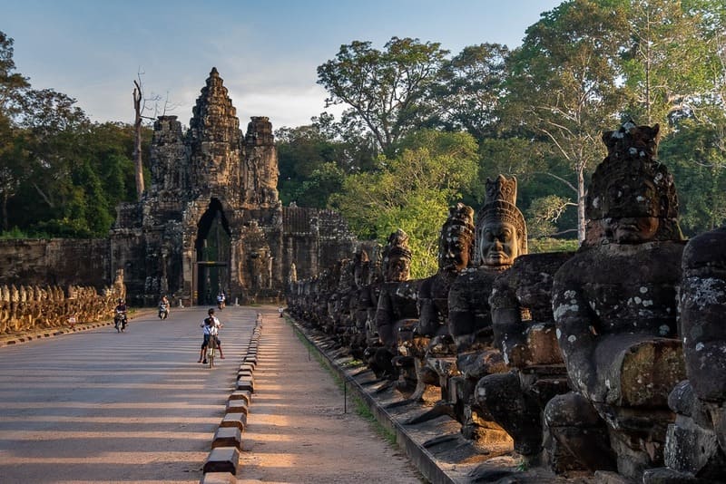 The Bayon Temple is located exactly in the center of the ancient city of Angkor Thom