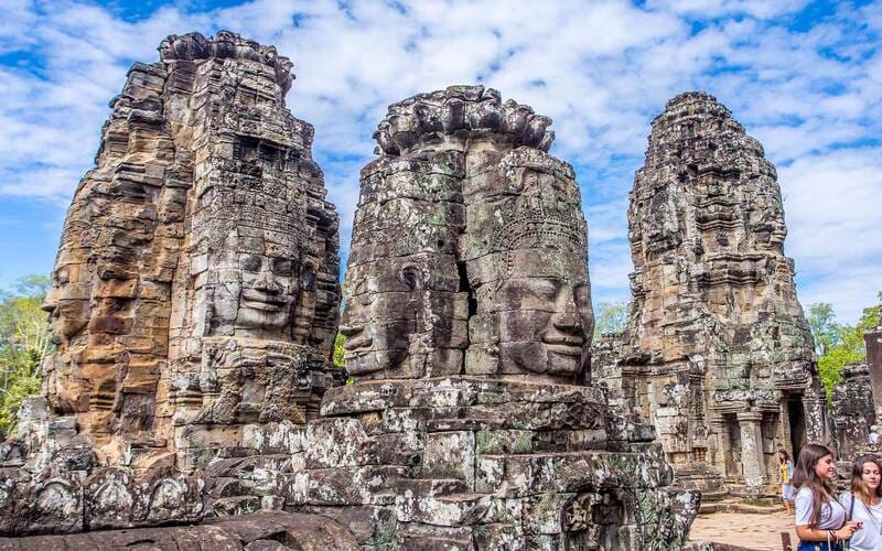 The faces of the god Lokesvara are carved in the temple