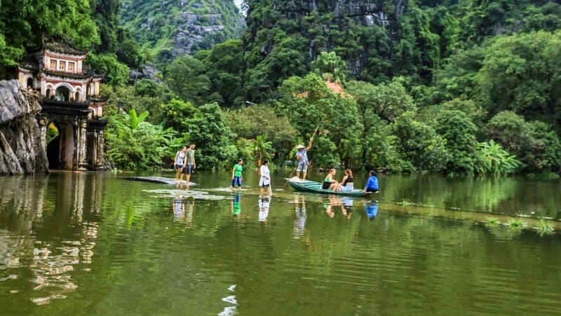 Unusual entrance to Bích Động during the rainy season.