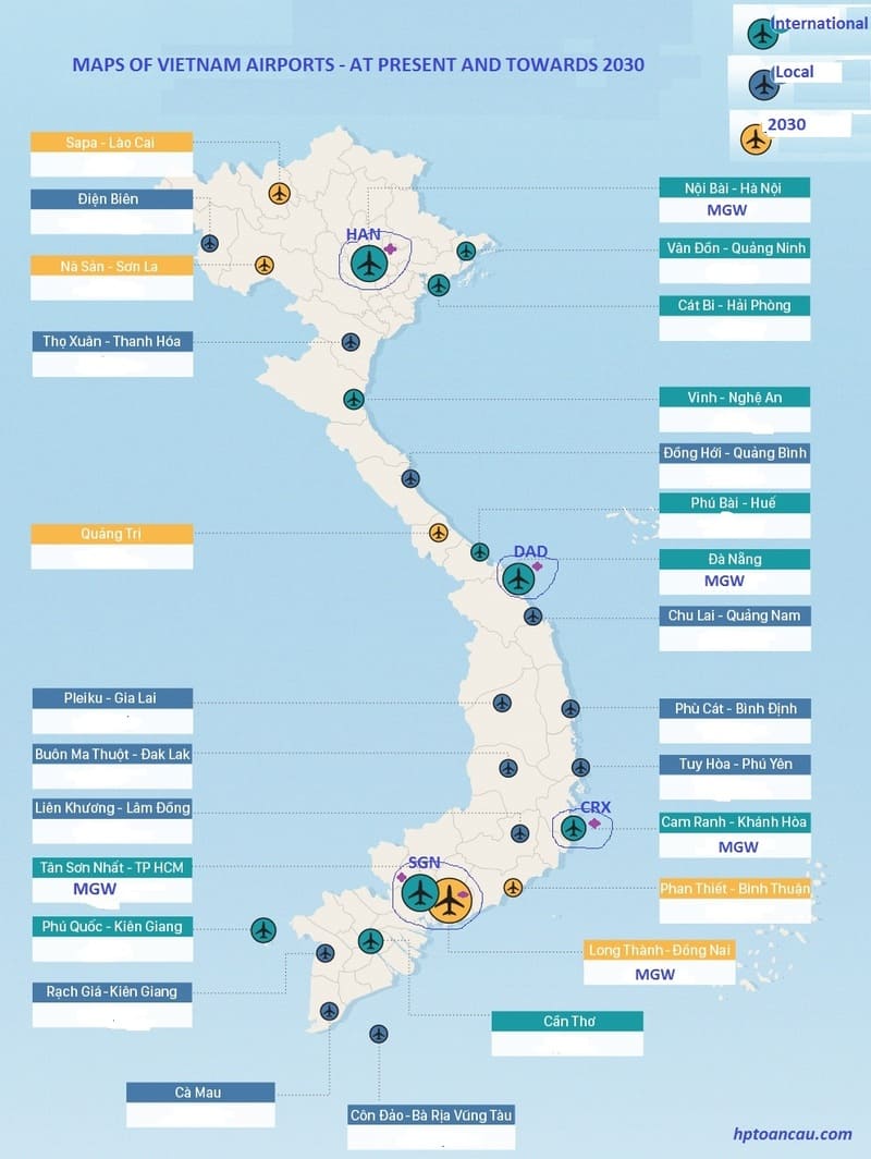mapa de los aeropuertos en vietnam