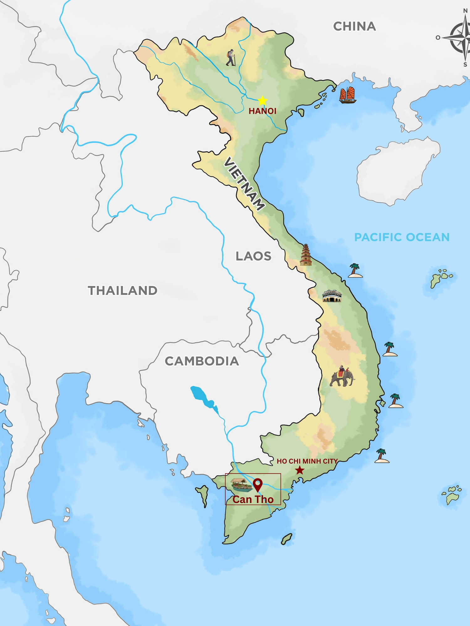 Can Tho is located in the south of Vietnam, in the Mekong Delta