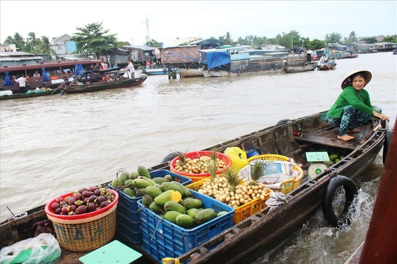 The colorful fruit stalls of Can Tho''s merchant ships