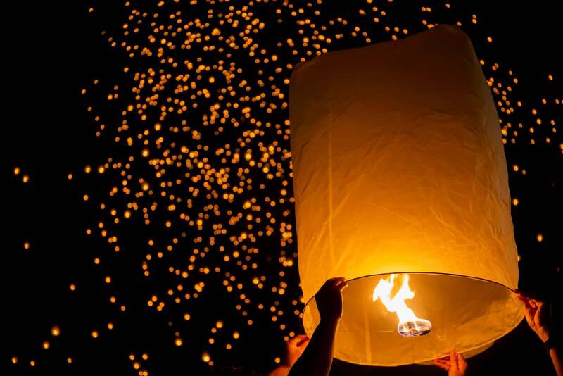 A myriad of lanterns soaring into the night sky, illuminating the starry night at Thailand''s beautiful Yi Peng Festival