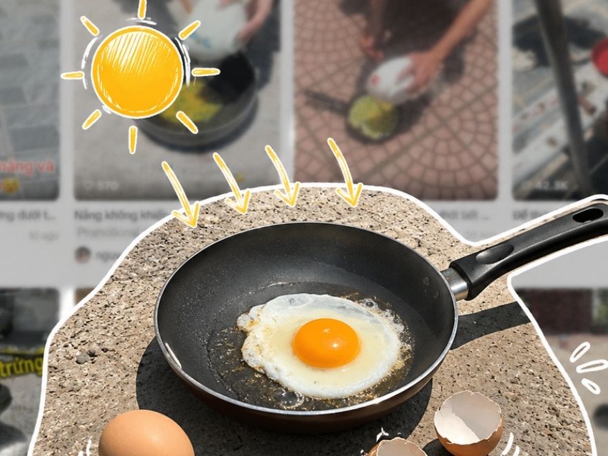 Frying eggs without fire in Vietnam.