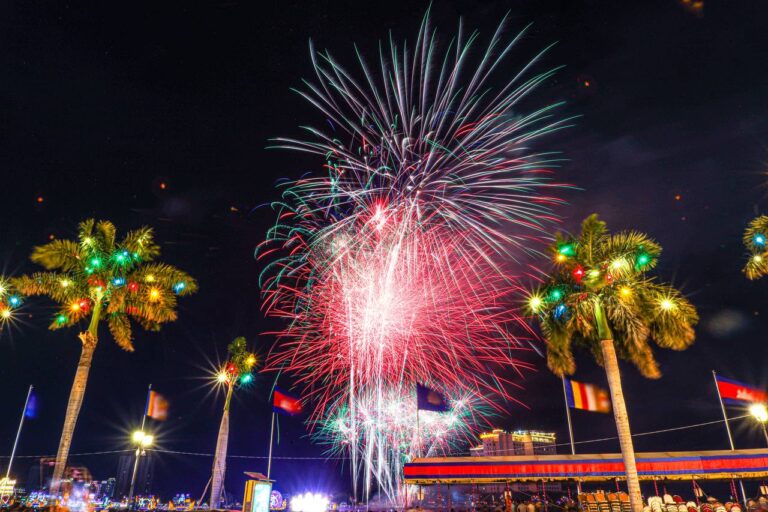 The fireworks show on the night of the anniversary of independence