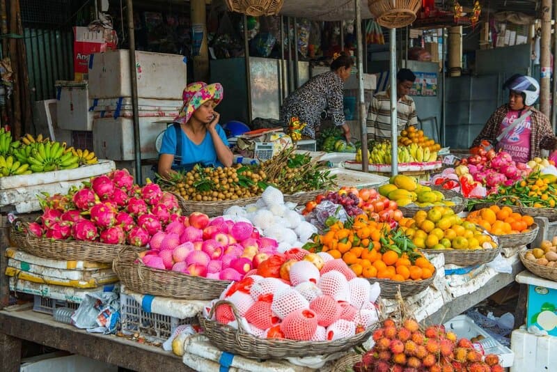 puestos de vente de frutas en camboya