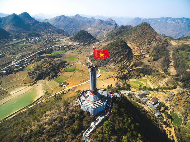 Lung Cu Flagpole stands tall at the border of Vietnam and China.