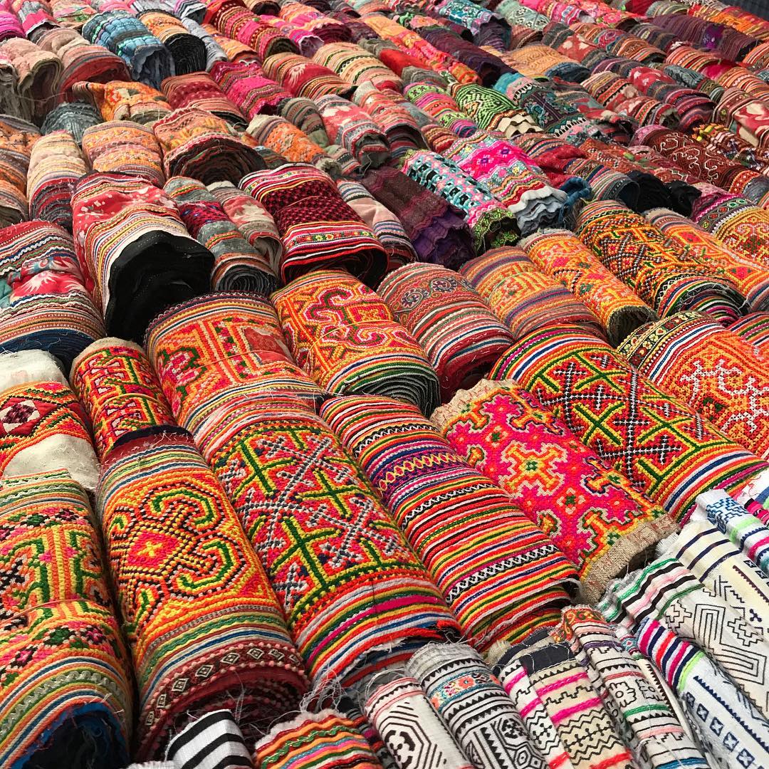 Hmong geometric brocades in very bright colors