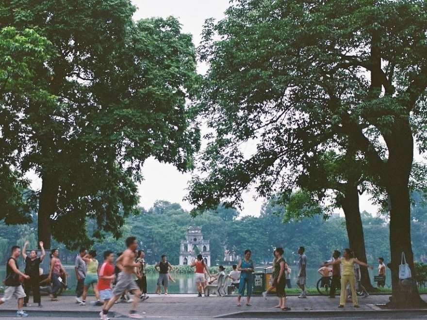 A vibrant Hoan Kiem Lake in the morning