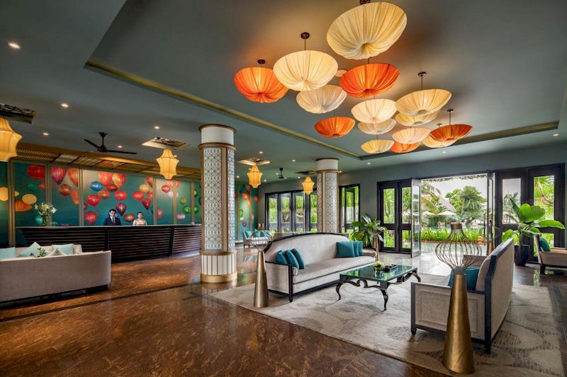 The living room reflects the predominant style of the Bel Marina resort