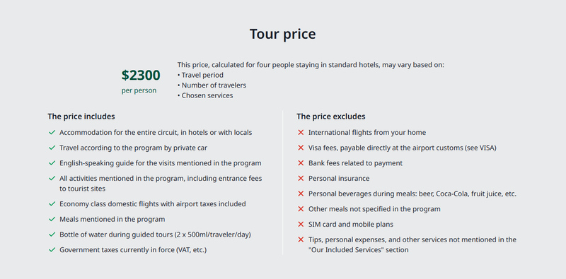 A tour that clearly states its prices.
