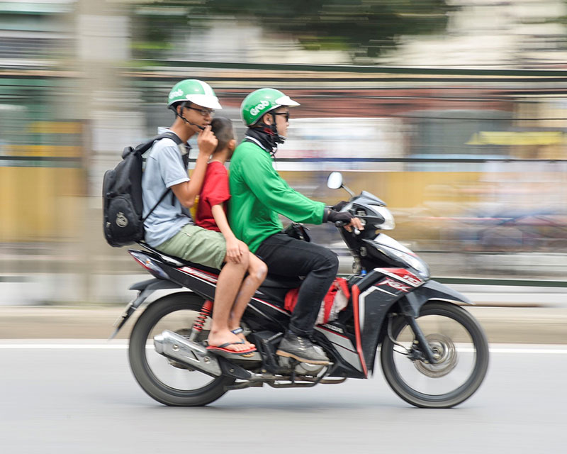 Getting around by Grab motorcycle taxi