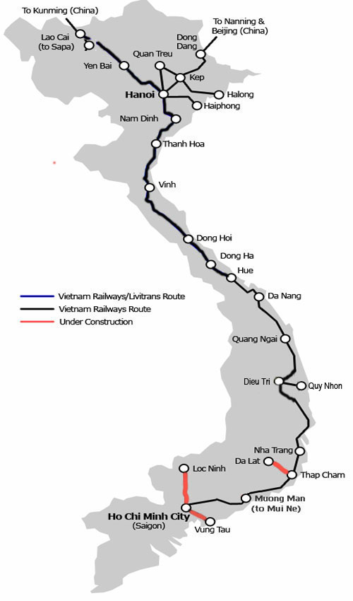 Vietnam train map - Source: vietnam-railway.com