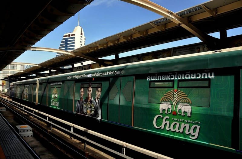 Bangkok's BTS covered in advertisements for Chang beer