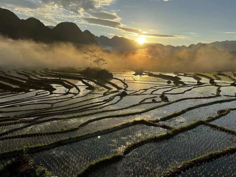 Rice terraces during the stormy water season