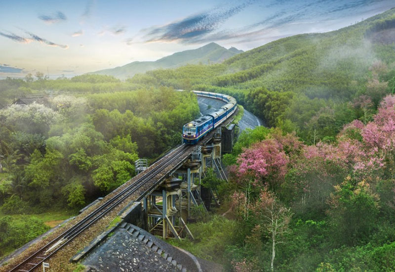 The north-south train offers a beautiful view of the mountains and forests