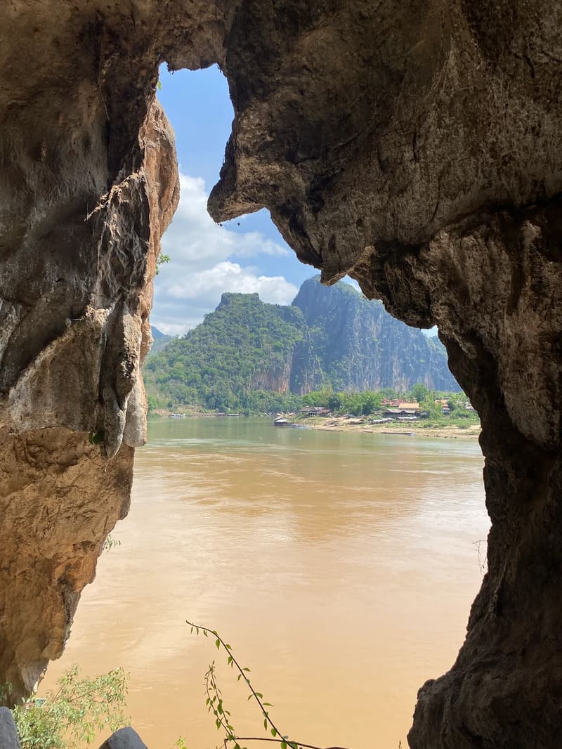The limestone walls and the view of the Mekong River...