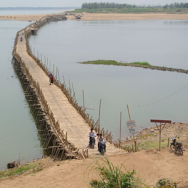 Kampong Cham's unique bamboo bridge connects to Koh Pen Island