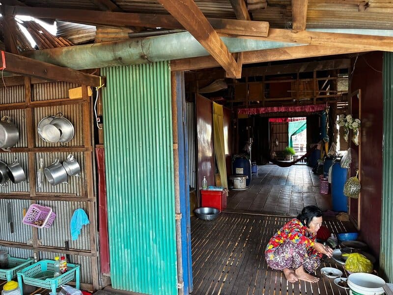 In a house on stilts in Kampong Khleang: no modern comforts, but the essentials to live