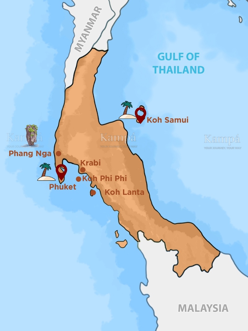 Koh Samui and Phuket are both in Southern Thailand