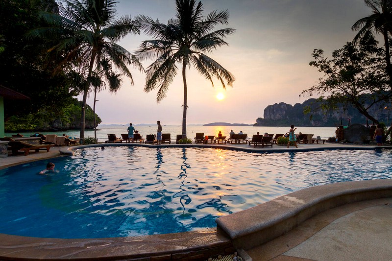 Railay bay resort on the sunset