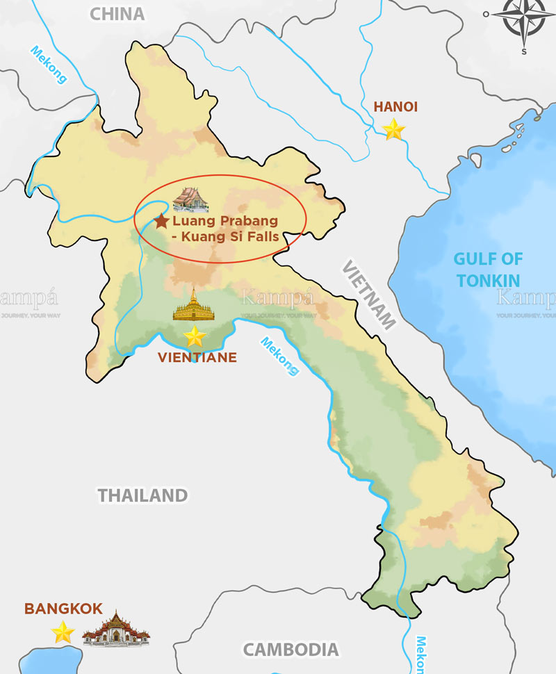 kuang si falls in laos map