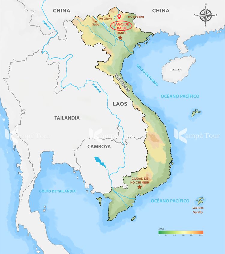 ubicacion de lago ba be en mapa vietnam