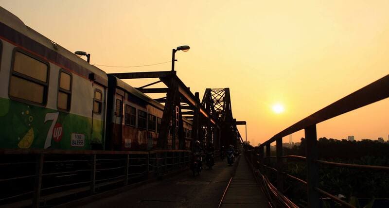 Long Bien Bridge at sunset