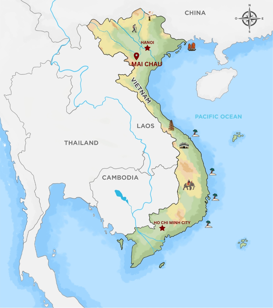 Mai Chau is located west of Hanoi