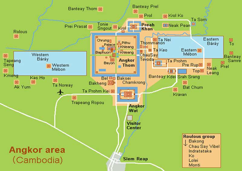 map of Angkor Wat and surrounding places