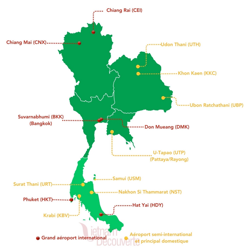 Mapa de aeropuertos de Tailandia