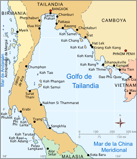 mapa de islas en sur de Tailandia