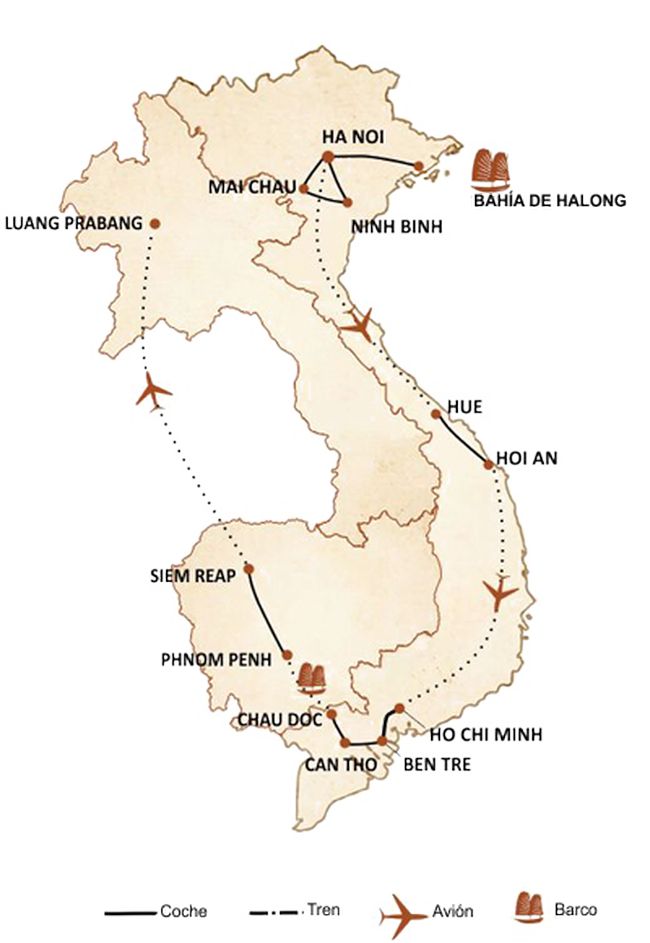 [col-img15] mapa de itinerario por vietnam camboya laos 21 dias