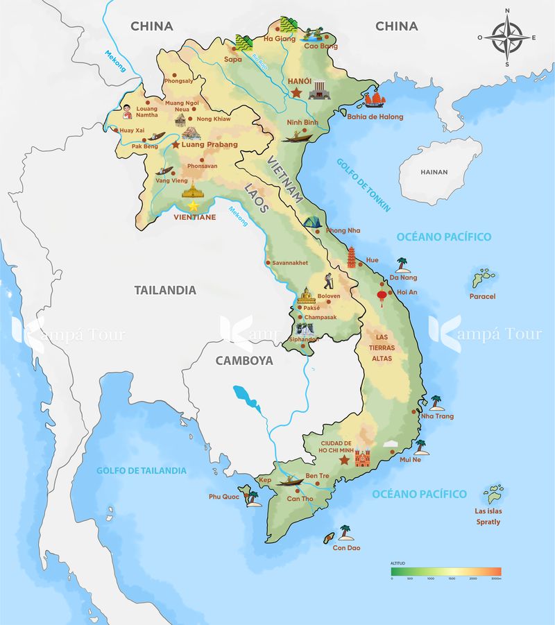 mapa de vietnam y laos