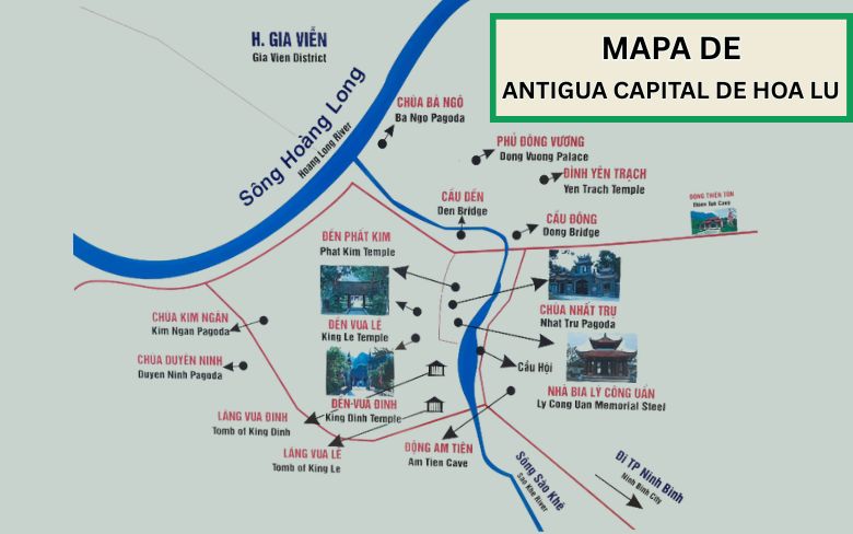 mapa antigua capital de hoa lu - ninh binh