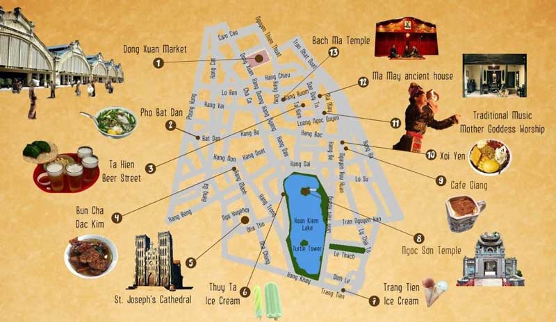 mercado dong xuan - mapa de los lugares cercanos