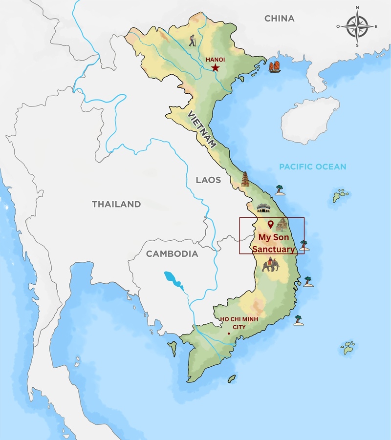 My Son Sanctuary is located in the Central region of Vietnam