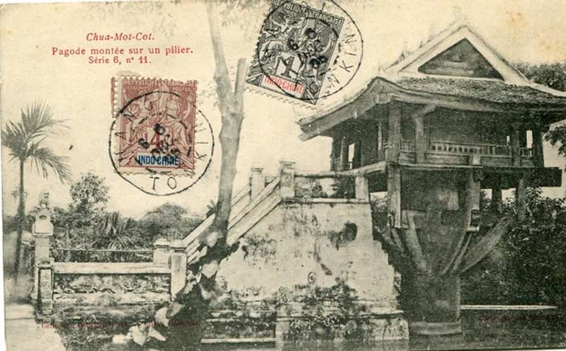 one pillar pagoda on a stamp