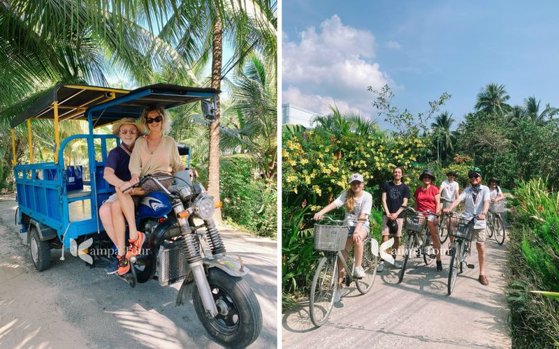 paseo en xe loi y bicicleta en delta del mekong